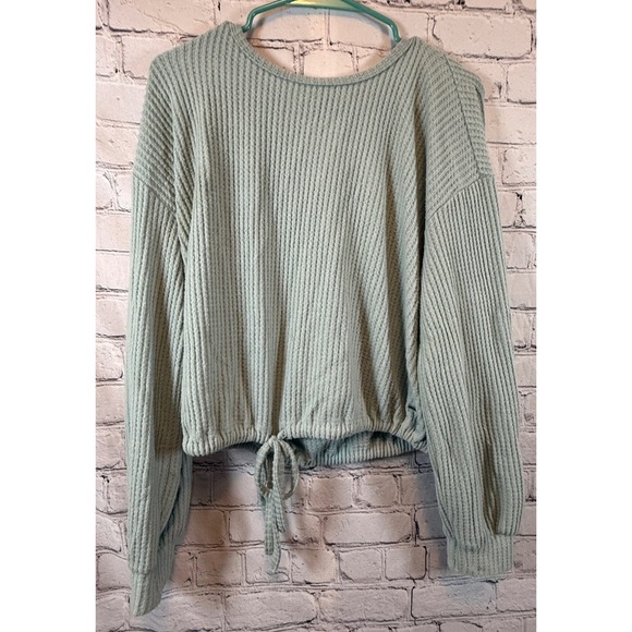 Hollister California Knit Drawstring Cropped Top Long Sleeve Mint Green Small - Picture 1 of 4